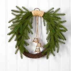 HomPlanti 24" Holiday Christmas Pine And Hanging Bells Wreath -Sunnydaze Decor Shop 7a3d1a0dc6734dcc97f0d880f672fb69
