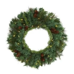 HomPlanti 20" Mixed Pine And Pinecone Artificial Christmas Wreath With 35 Clear LED Lights