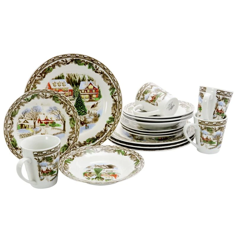 Gibson Home Christmas Toile 16 Piece Dinnerware Set 8 Gibson Home Christmas Toile 16 Piece Dinnerware Set - Image 8