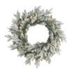 HomPlanti 24" Flocked Artificial Christmas Wreath With 50 LED Lights
