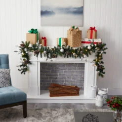 HomPlanti 9" Ornament And Pinecone Artificial Christmas Garland With 50 Clear LED Lights -Sunnydaze Decor Shop 85c82b3bcc39406989e442d44e771913