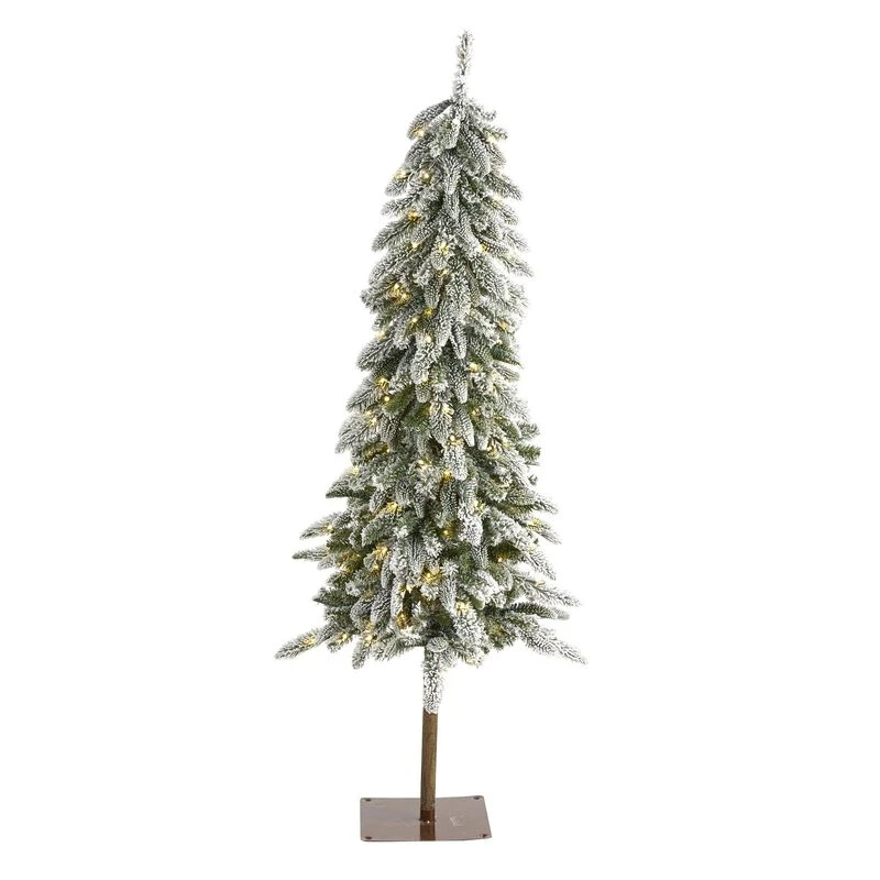 Nearly Natural 5.5-ft Flocked Washington Alpine Christmas Artificial Tree With 150 White Warm LED Lights And 377 Bendable Branches Green 1 Nearly Natural 5.5-ft Flocked Washington Alpine Christmas Artificial Tree With 150 White Warm LED Lights And 377 Bendable Branches Green
