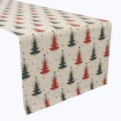 Fabric Textile Products, Inc. Table Runner, 100% Cotton, Hand Drawn Christmas Trees Red