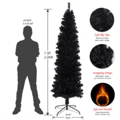 7.5FT Slim Artificial Christmas Tree Includes Foldable Metal Stand Black 11 7.5FT Slim Artificial Christmas Tree Includes Foldable Metal Stand Black -Sunnydaze Decor Shop 886dc3ad6e334e5ba40afd50e3f05c93