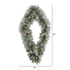Nearly Natural 3-ft Holiday Christmas Geometric Diamond Frosted Wreath With Pinecones And 50 Warm White LED Lights -Sunnydaze Decor Shop 88fe6d17b9834ad8b79f5c25f256010d