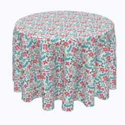 Fabric Textile Products, Inc. Round Tablecloth, 100% Polyester, Christmas Candy Cane Celebration Red