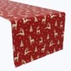 Fabric Textile Products, Inc. Table Runner, 100% Cotton, Golden Reindeer & Christmas Trees Red