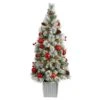 Nearly Natural 4-ft Winter Flocked Artificial Christmas Tree Pre-Lit With 50 LED Lights And Ornaments In Decorative Planter