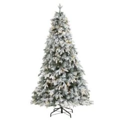 Nearly Natural 6-ft Flocked Vermont Mixed Pine Artificial Christmas Tree With 300 Clear LEDs Lights Green