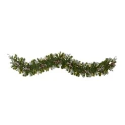 HomPlanti 6' Snow Tipped Artificial Christmas Garland With 50 Warm White LED Lights And Berries