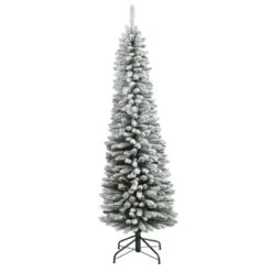 Nearly Natural 6-ft Flocked Pencil Artificial Christmas Tree With 438 Bendable Branches