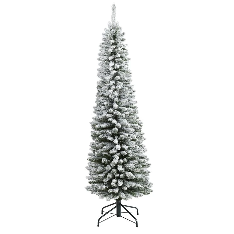 Nearly Natural 6-ft Flocked Pencil Artificial Christmas Tree With 438 Bendable Branches 1 Nearly Natural 6-ft Flocked Pencil Artificial Christmas Tree With 438 Bendable Branches
