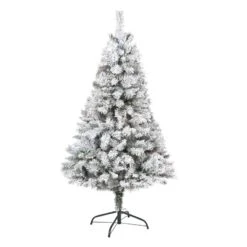 Nearly Natural 5-ft Flocked White River Mountain Pine Artificial Christmas Tree With Pinecones Green