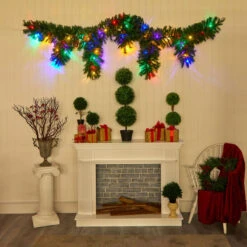 HomPlanti 9' X 12" Hanging Icicle Artificial Christmas Garland With 50 Multicolored LED Lights, Berries And Pine Cones -Sunnydaze Decor Shop 90ecd4f91b6a49bcab7c7e4f91ca1ca4