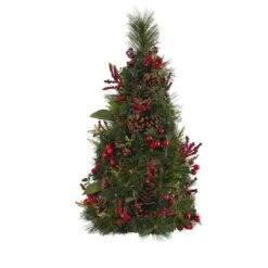 Nearly Natural 2-ft Mixed Berry And Pine Cone Artificial Christmas Tree With 35 Clear LED Lights