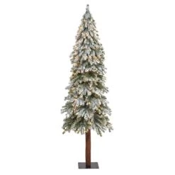 Nearly Natural 6-ft Flocked Grand Alpine Artificial Christmas Tree With 300 Clear Lights And 601 Bendable Branches On Natural Trunk White/Green