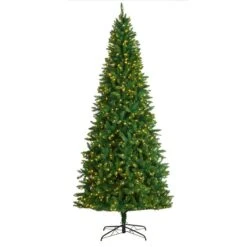 Nearly Natural 9-ft Green Valley Fir Artificial Christmas Tree With 800 Clear LED Lights And 2093 Bendable Branches