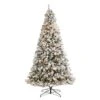 Nearly Natural 9-ft Flocked White River Mountain Pine Artificial Christmas Tree With Pinecones And 650 Clear LED Lights Green