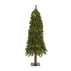 Nearly Natural 4-ft Grand Alpine Artificial Christmas Tree With 100 Clear Lights And 361 Bendable Branches On Natural Trunk Green