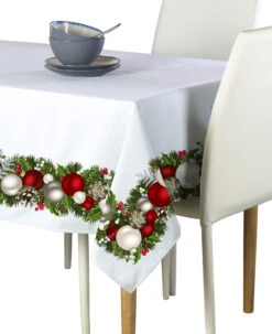 Fabric Textile Products, Inc. Square Tablecloth, 100% Polyester, Christmas Garland Border Red