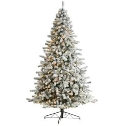 Nearly Natural 9-ft Flocked Rock Springs Spruce Christmas Tree With 650 LED Lights And 1550 Bendable Branches