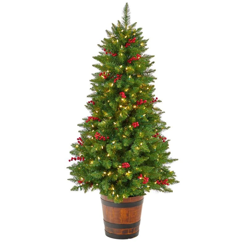 Nearly Natural 5-ft Colorado Aspen Pre-Lit Artificial Porch Christmas Tree With 200 LED Lights, 426 Bendable Branches And Berries In Decorative Planter 1 Nearly Natural 5-ft Colorado Aspen Pre-Lit Artificial Porch Christmas Tree With 200 LED Lights, 426 Bendable Branches And Berries In Decorative Planter
