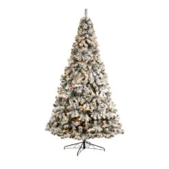 Nearly Natural 10-ft Flocked West Virginia Fir Artificial Christmas Tree With 800 Warm LED Lights And 1680 Tips Green