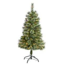 Nearly Natural 4-ft Wisconsin Slim Snow Tip Pine Artificial Christmas Tree With 100 Clear LED Lights Green
