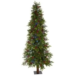 Nearly Natural 6-ft Victoria Fir Artificial Christmas Tree With 250 Multi-Color (Multifunction) LED Lights, Berries And 415 Bendable Branches