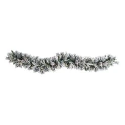 Nearly Natural 6-ft Flocked Artificial Christmas Garland With Pine Cones And 35 Warm White LED Lights