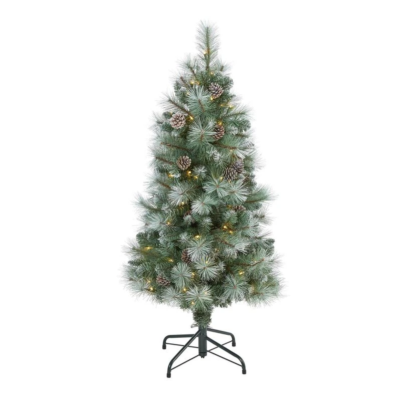 Nearly Natural 4-ft Frosted Tip British Columbia Mountain Pine Artificial Christmas Tree With 100 Clear Lights, Pine Cones And 228 Bendable Branches Green 1 Nearly Natural 4-ft Frosted Tip British Columbia Mountain Pine Artificial Christmas Tree With 100 Clear Lights, Pine Cones And 228 Bendable Branches Green