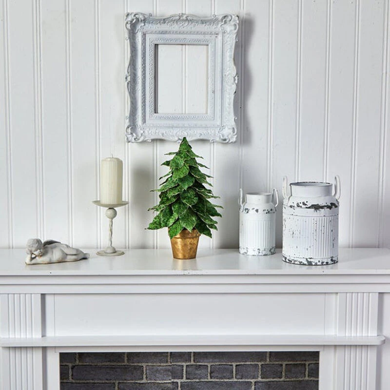 Nearly Natural 16-in Mini Velvet Christmas Artificial Tree In Golden Planter 4 Nearly Natural 16-in Mini Velvet Christmas Artificial Tree In Golden Planter - Image 4