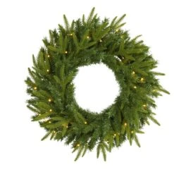 Nearly Natural 24-in Long Pine Artificial Christmas Wreath With 35 Clear LED Lights