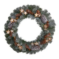 HomPlanti 24" Christmas Winter Frosted Stars And Pinecones Holiday Wreath