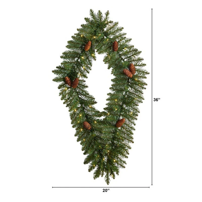 Nearly Natural 3-ft Holiday Christmas Geometric Diamond Wreath With Pinecones And 50 Warm White LED Lights 3 Nearly Natural 3-ft Holiday Christmas Geometric Diamond Wreath With Pinecones And 50 Warm White LED Lights - Image 3