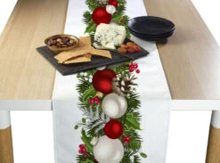 Fabric Textile Products, Inc. Table Runner, 100% Polyester, Christmas Garland Border Red