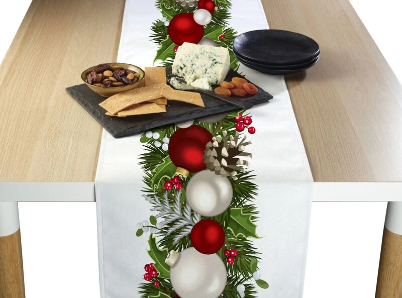 Fabric Textile Products, Inc. Table Runner, 100% Polyester, Christmas Garland Border Red 1 Fabric Textile Products, Inc. Table Runner, 100% Polyester, Christmas Garland Border Red