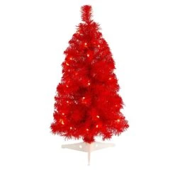 Nearly Natural 2-ft Black Artificial Christmas Tree With 35 LED Lights And 72 Bendable Branches Red