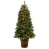 Nearly Natural 5-ft Frosted Colorado Aspen Pre-Lit Artificial Porch Christmas Tree With 200 LED Lights, 426 Bendable Branches And Berries In Decorative Planter