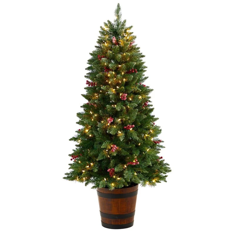 Nearly Natural 5-ft Frosted Colorado Aspen Pre-Lit Artificial Porch Christmas Tree With 200 LED Lights, 426 Bendable Branches And Berries In Decorative Planter 1 Nearly Natural 5-ft Frosted Colorado Aspen Pre-Lit Artificial Porch Christmas Tree With 200 LED Lights, 426 Bendable Branches And Berries In Decorative Planter