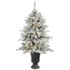 Nearly Natural 4.5-ft Flocked Livingston Fir Artificial Christmas Tree With Pine Cones And 150 Clear Warm LED Lights In Charcoal Urn