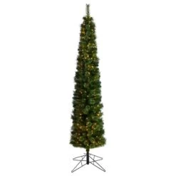 Nearly Natural 8-ft Green Pencil Artificial Christmas Tree With 200 Clear (Multifunction) LED Lights And 402 Bendable Branches