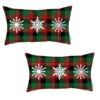 HomeRoots Set Of 2 Christmas Snowflake Trio Plaid Lumbar Pillow Covers