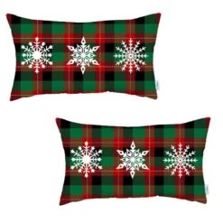 HomeRoots Set Of 2 Christmas Snowflake Trio Plaid Lumbar Pillow Covers