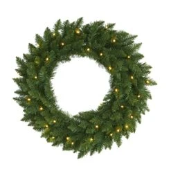 HomPlanti 24" Green Pine Artificial Christmas Wreath With 35 Clear LED Lights