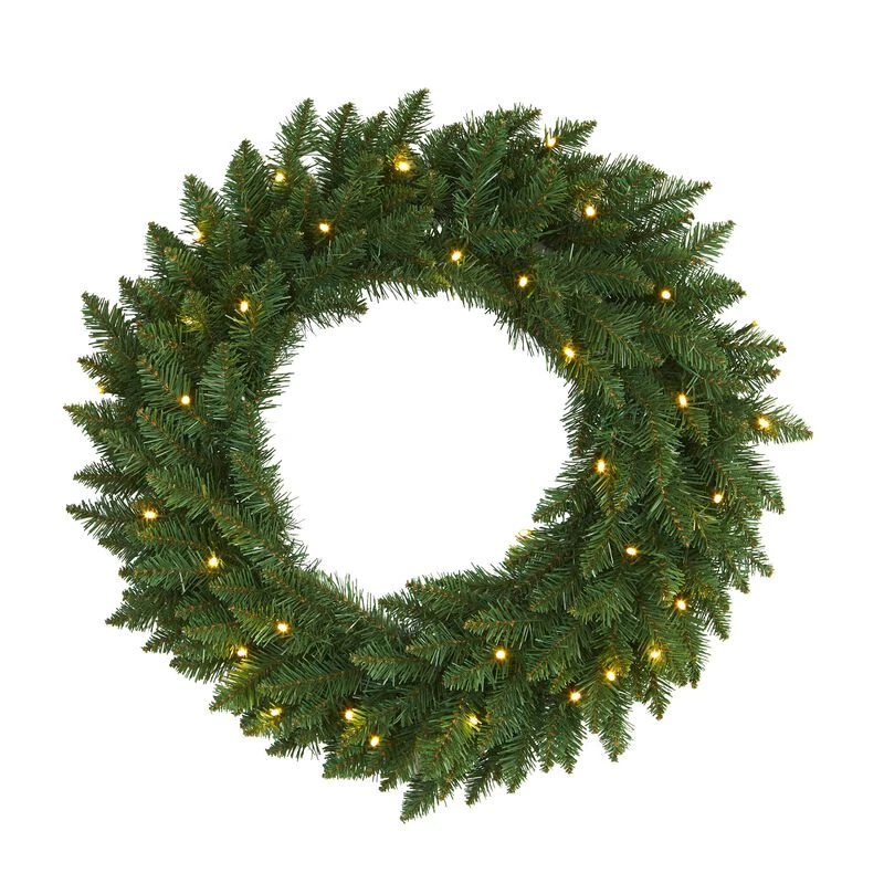 HomPlanti 24" Green Pine Artificial Christmas Wreath With 35 Clear LED Lights 1 HomPlanti 24" Green Pine Artificial Christmas Wreath With 35 Clear LED Lights