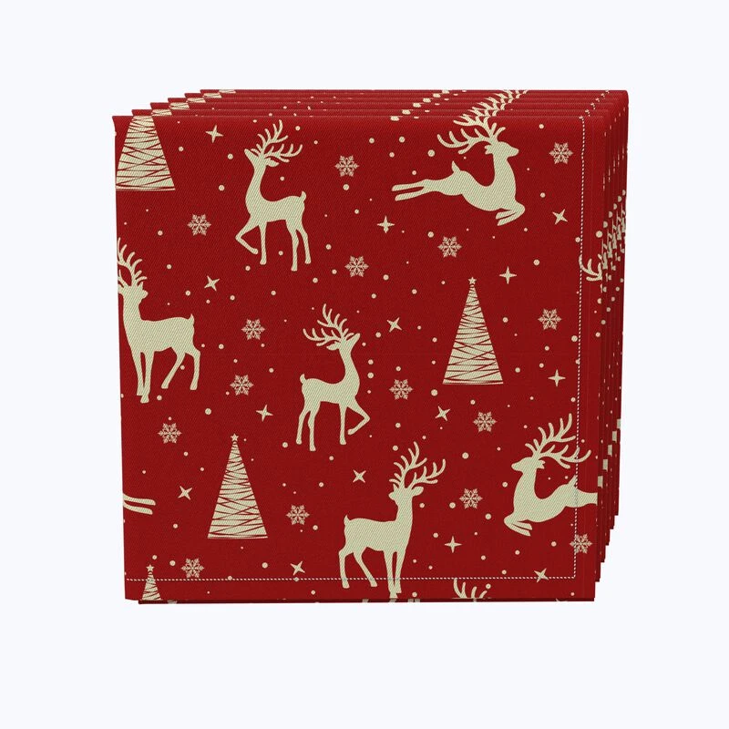 Fabric Textile Products, Inc. Napkin Set Of 4, 100% Cotton, Golden Reindeer & Christmas Trees 1 Fabric Textile Products, Inc. Napkin Set Of 4, 100% Cotton, Golden Reindeer & Christmas Trees