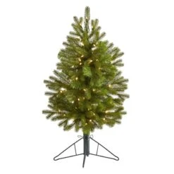 Nearly Natural 3-ft Cambridge Spruce Flat Back Artificial Christmas Tree With 50 Warm White (Multifunction) LED Lights And 113 Bendable Branches Green
