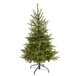 Nearly Natural 4-ft North Carolina Spruce Artificial Christmas Tree With 100 Clear Lights And 207 Bendable Branches Green
