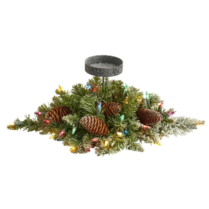 Nearly Natural 16-in Flocked Artificial Christmas Pine Candelabrum With 35 Multicolored Lights And Pine Cones 1 Nearly Natural 16-in Flocked Artificial Christmas Pine Candelabrum With 35 Multicolored Lights And Pine Cones